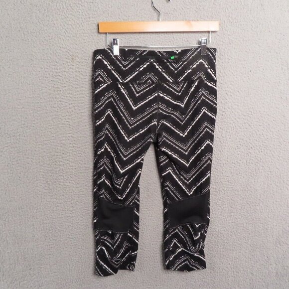 Athleta Leggings Womens Medium Black Zig Zag Relay Capri Cropped Workout Pull On - Picture 2 of 8